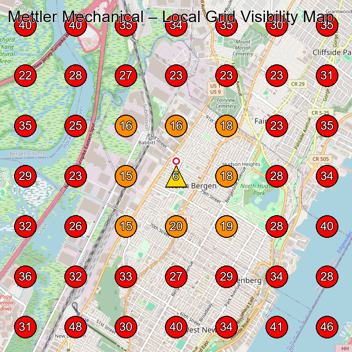 Mettler Mechanical GeoGrid visibility map for Hvac Contractor in North Bergen